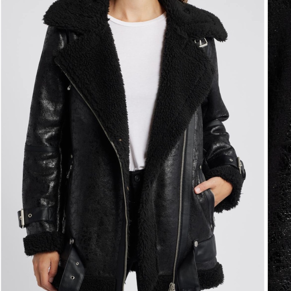 NWT aves les filles faux shearling biker jacket size xs